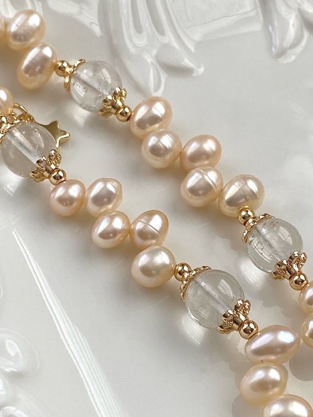 GP66-Handmade High Quality Champagne Freshwater Pearl And Clear Quartz Necklace - Picture 7 of 10